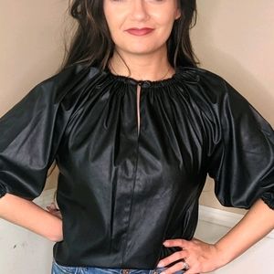 Faux black leather top